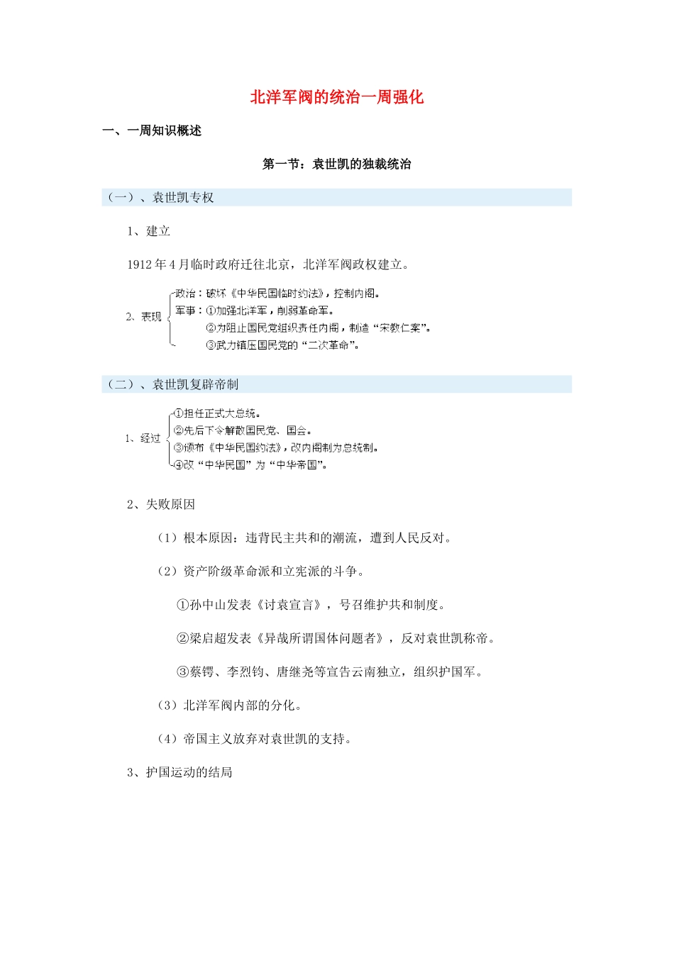 高一历史北洋军阀的统治一周强化新人教版_第1页