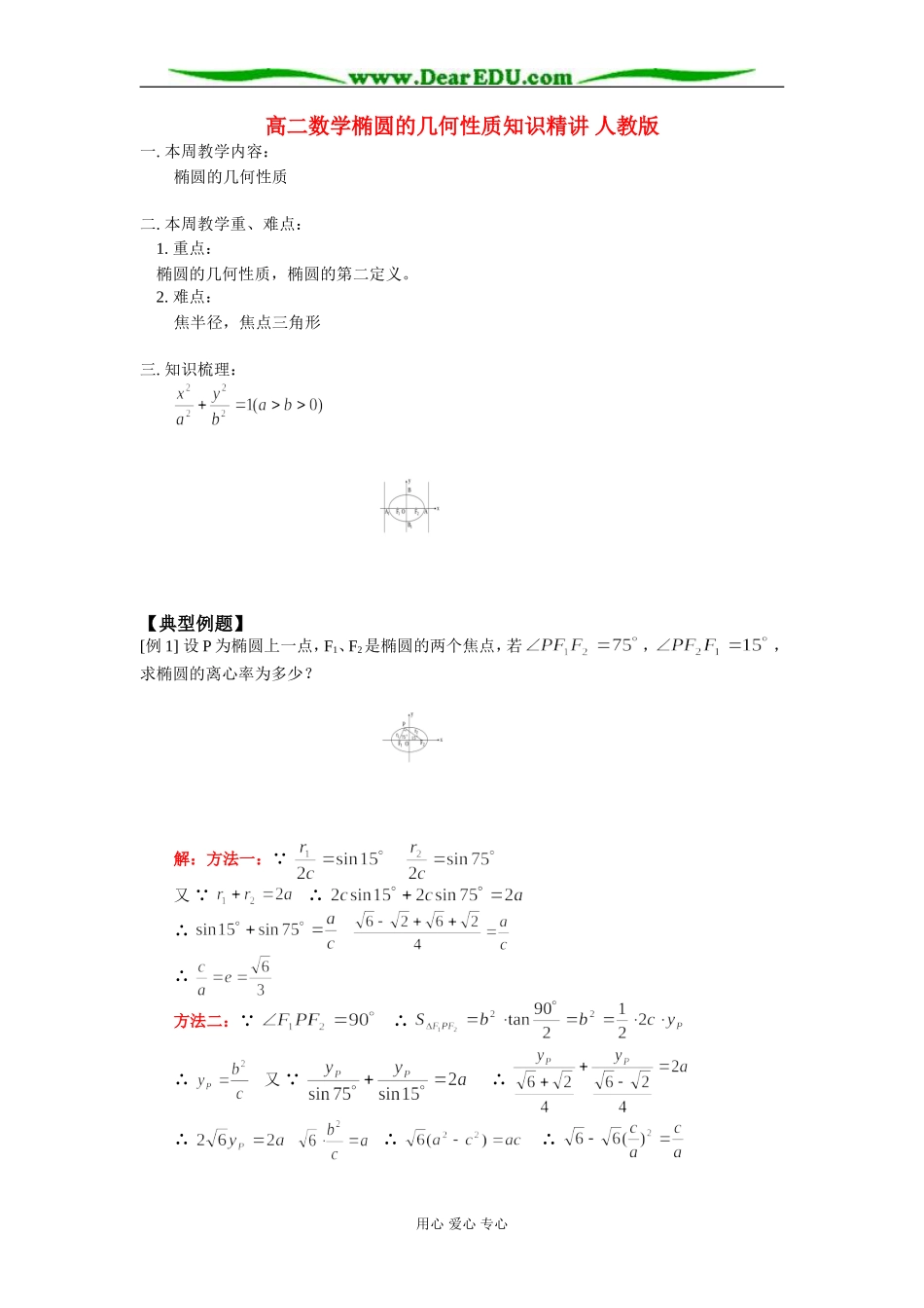 高二数学椭圆的几何性质知识精讲 人教版_第1页
