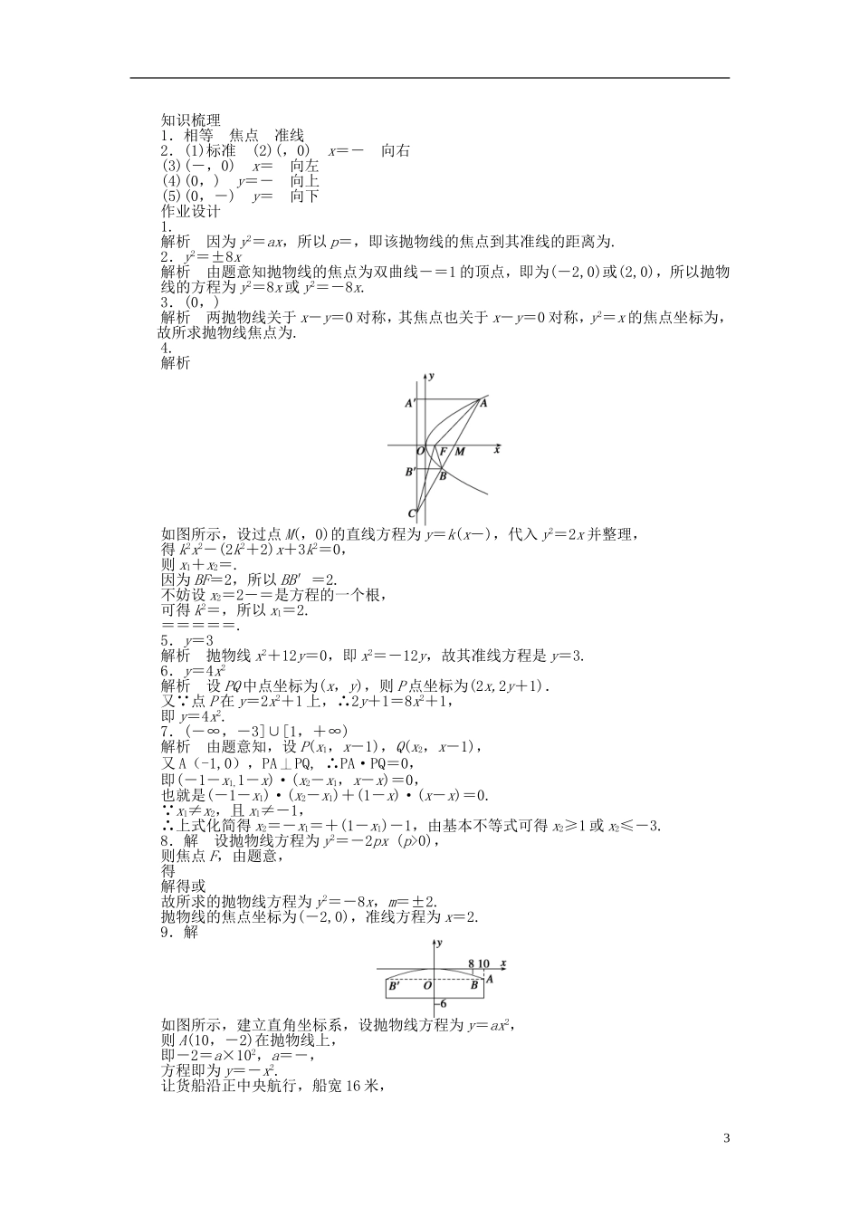 高中数学 第2章 圆锥曲线与方程 2.4.1 抛物线的标准方程课时作业 苏教版选修1-2-苏教版高二选修1-2数学试题_第3页