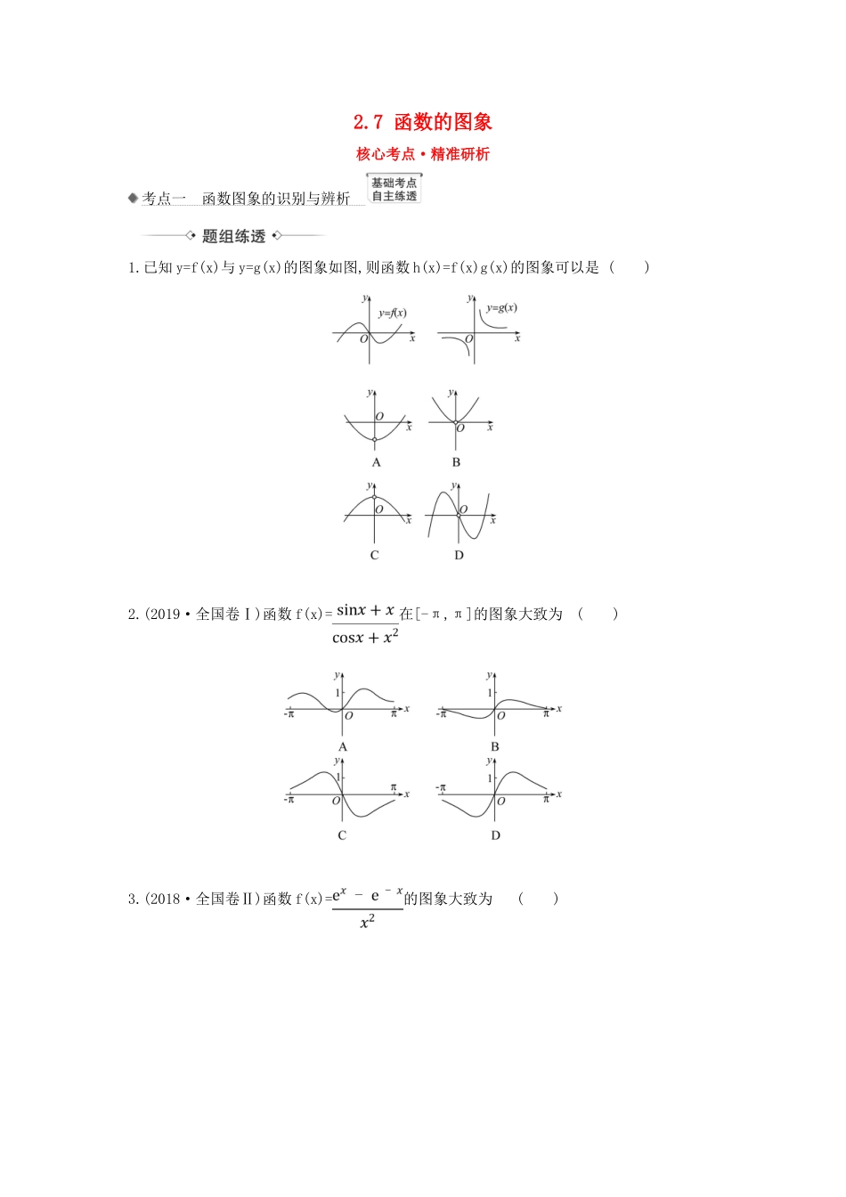 （新课改地区）高考数学一轮复习 第二章 函数及其应用 2.7 函数的图象练习 新人教B版-新人教B版高三全册数学试题_第1页