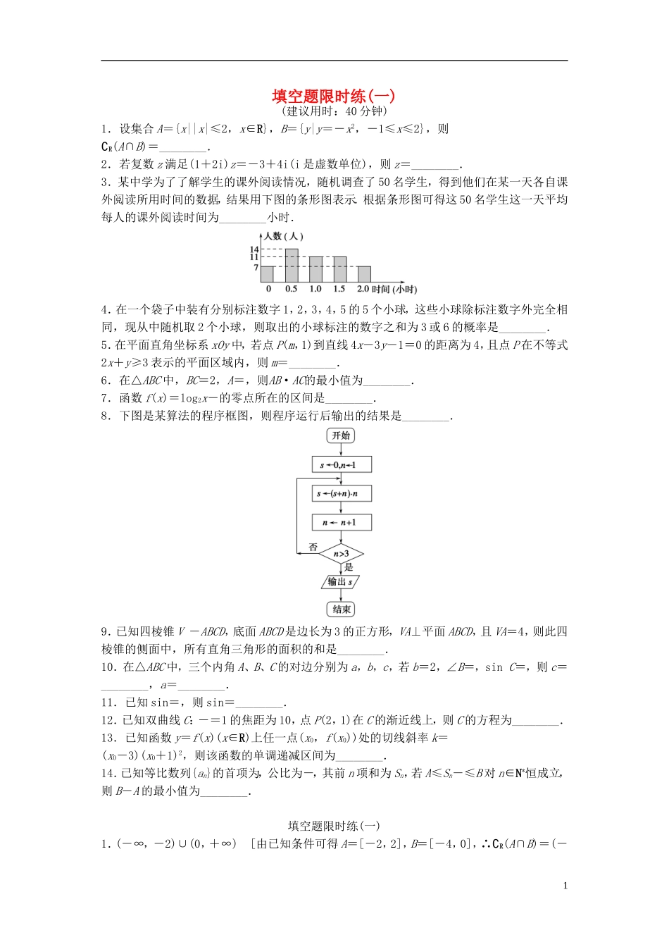 江苏省高三数学专题复习 填空题限时练（1）文-人教版高三全册数学试题_第1页