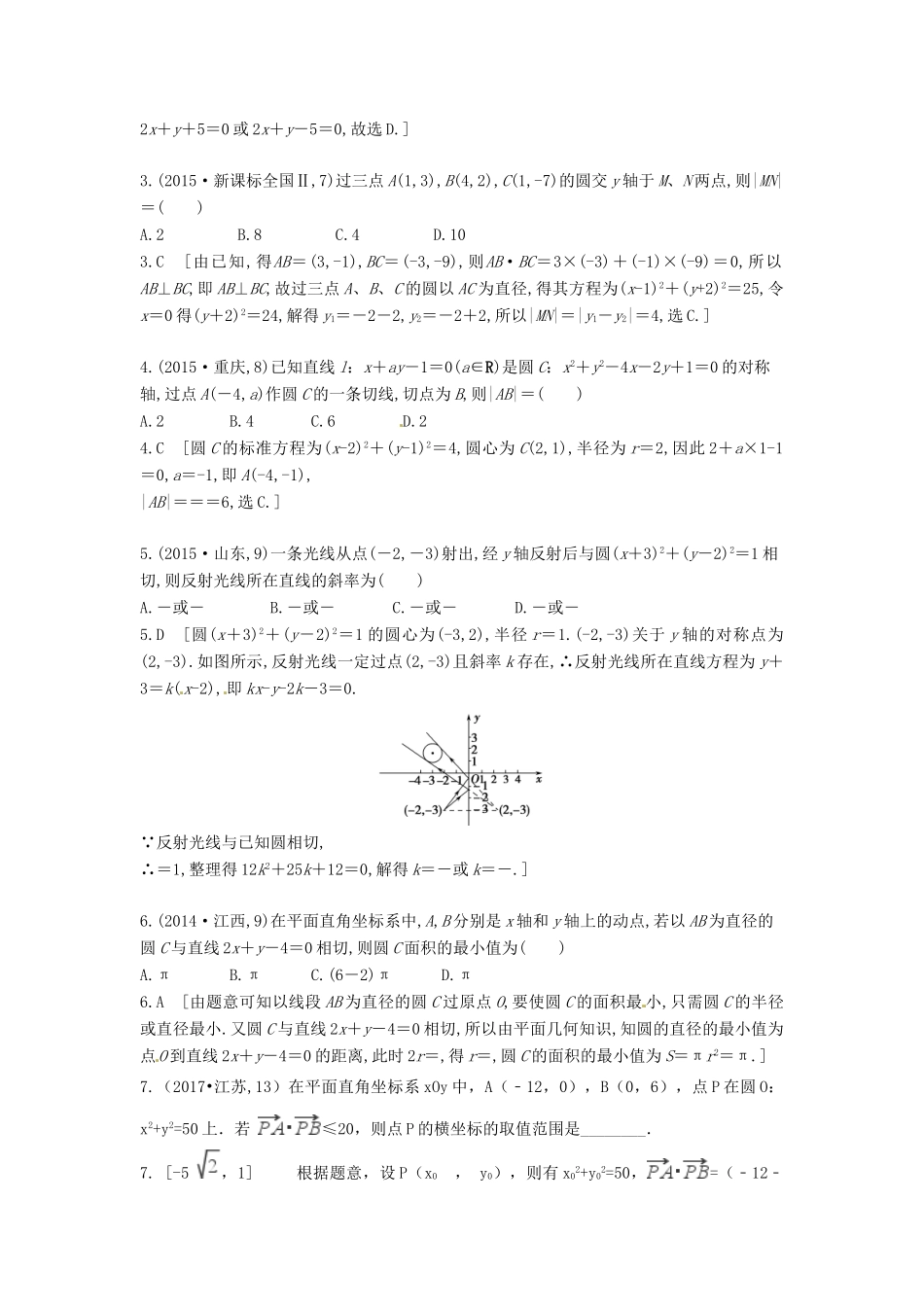 高考数学复习演练 第九章 直线和圆（含真题）-人教版高三全册数学试题_第2页