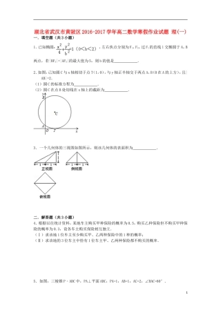 湖北省武汉市黄陂区高二数学寒假作业试题 理(一)-人教版高二全册数学试题