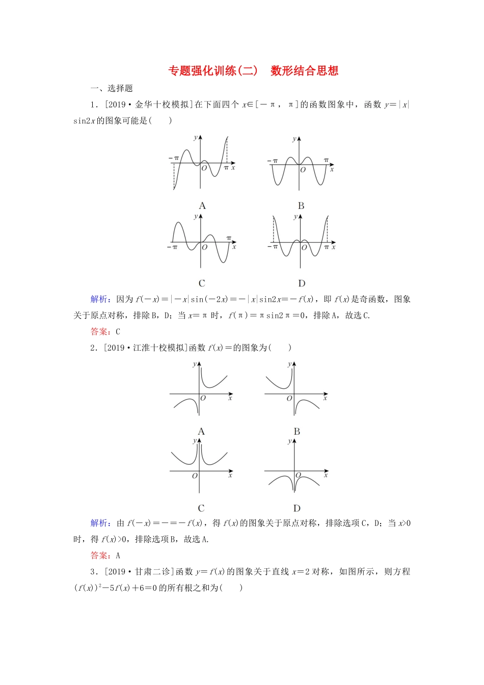 （新高考）高考数学二轮复习 专题强化训练（二）数形结合思想 理-人教版高三全册数学试题_第1页