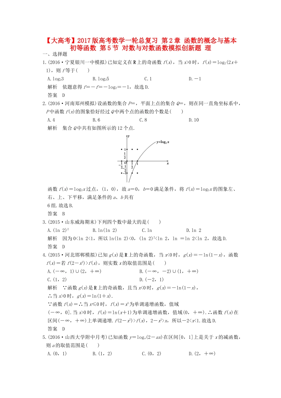 高考数学一轮总复习 第2章 函数的概念与基本初等函数 第5节 对数与对数函数模拟创新题 理-人教版高三全册数学试题_第1页