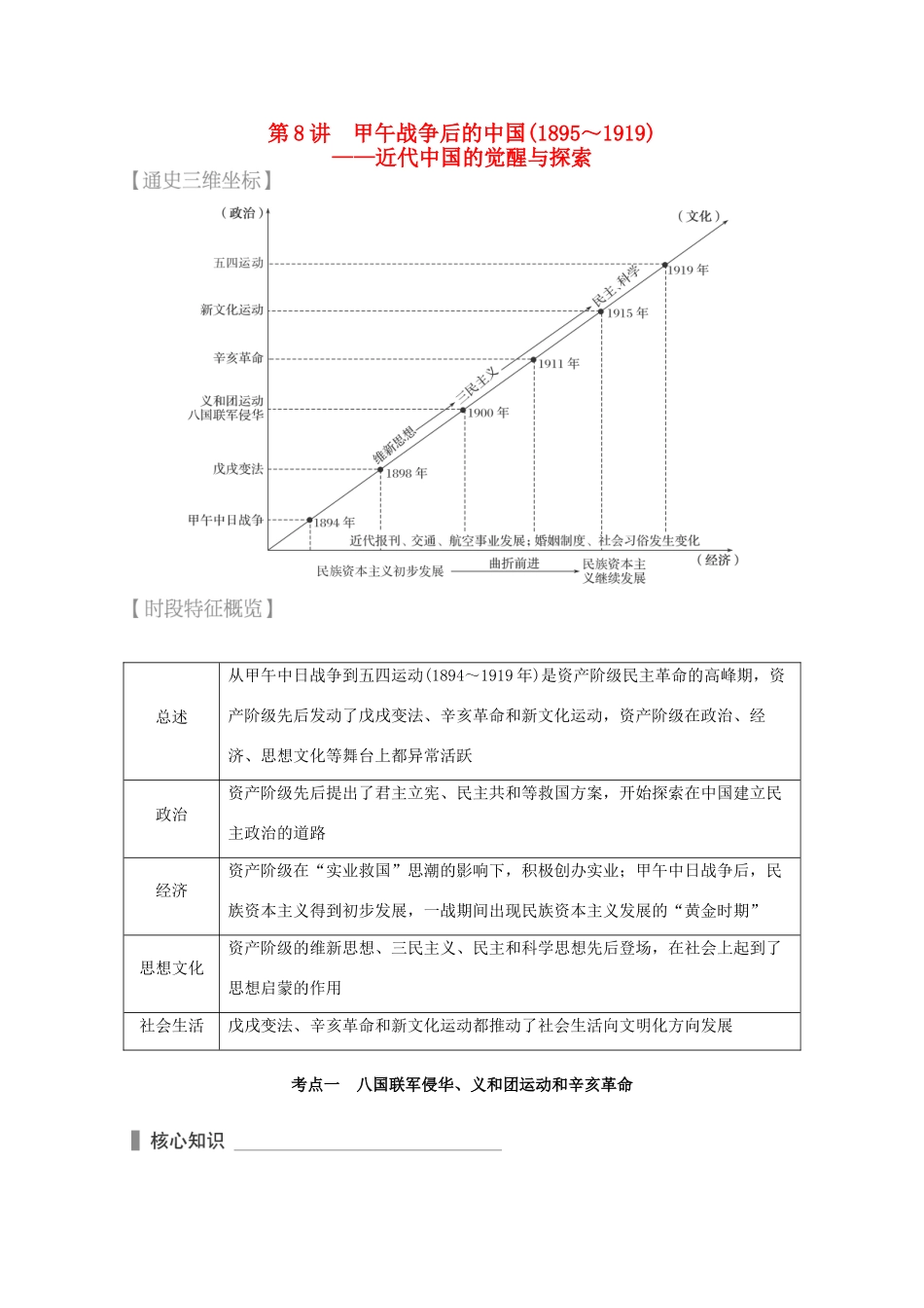 （全国通用）高考历史 考前三个月 第一部分 专题二 第8讲 甲午战争后的中国(～)—近代中国的觉醒与探索（含解析）-人教版高三全册历史试题_第1页
