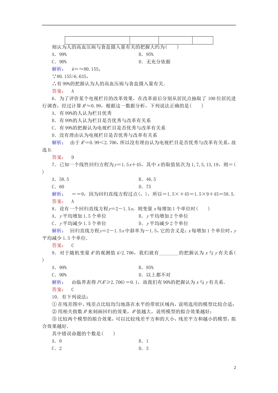 高中数学 第一章 统计案例章末高效整合 新人教A版选修1-2-新人教A版高二选修1-2数学试题_第2页