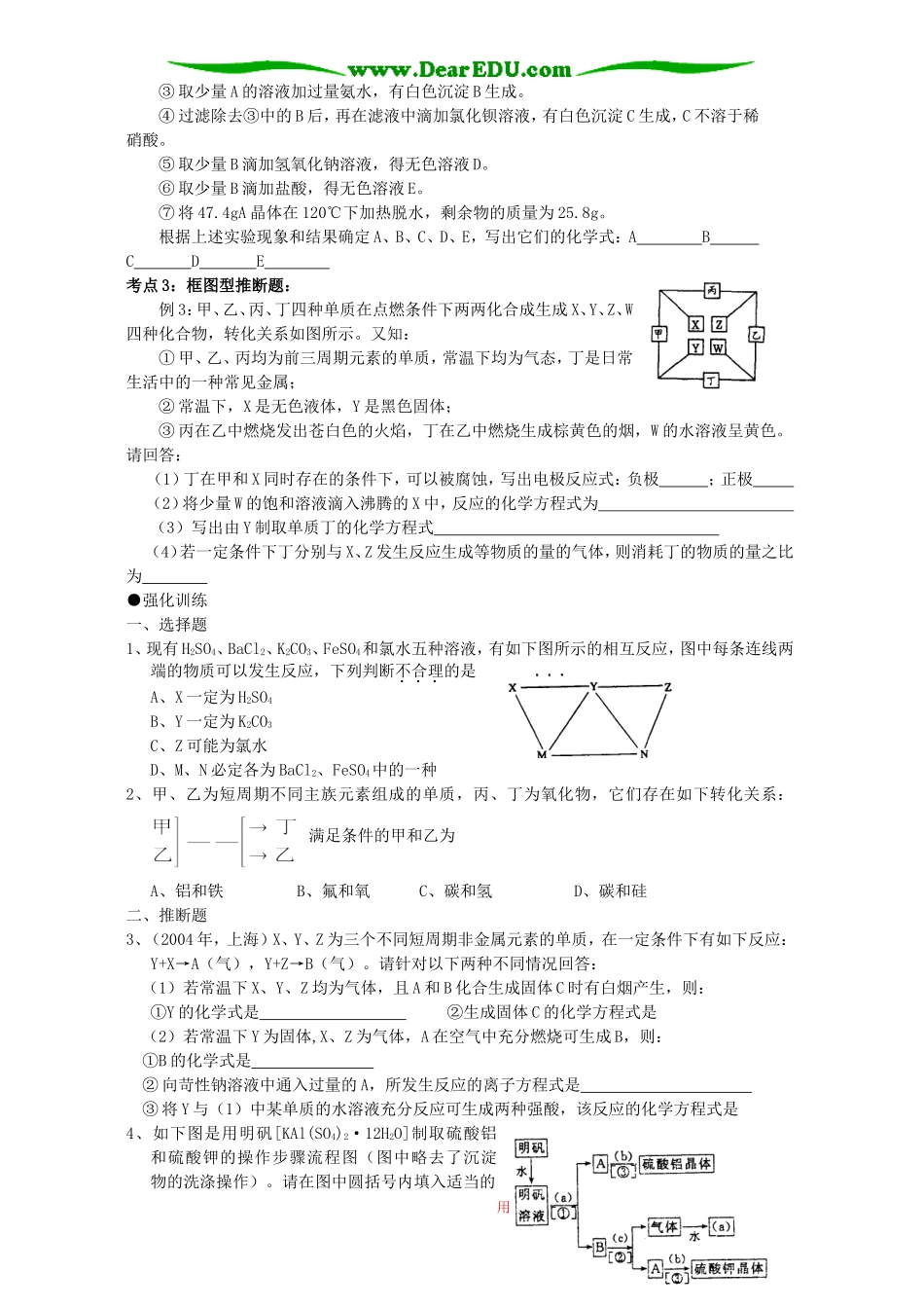 湖北省黄冈市浠水县高三化学第二轮复习资料（5）无机框图与无机推断_第3页