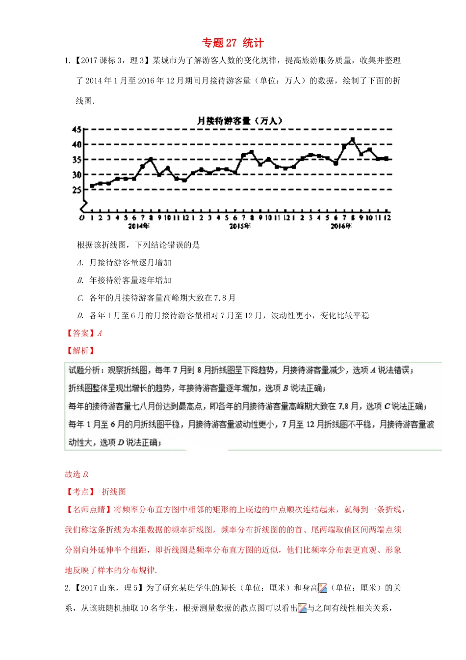 三年高考（-）高考数学试题分项版解析 专题27 统计 理-人教版高三全册数学试题_第1页