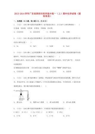 高中高一化学上学期期中试卷（国际体系，含解析）-人教版高一全册化学试题