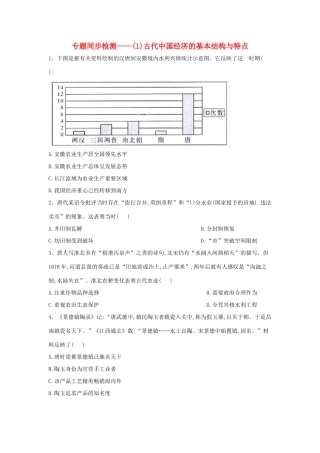 高中历史 专题同步检测（1）古代中国经济的基本结构与特点 人民版必修2-人民版高一必修2历史试题