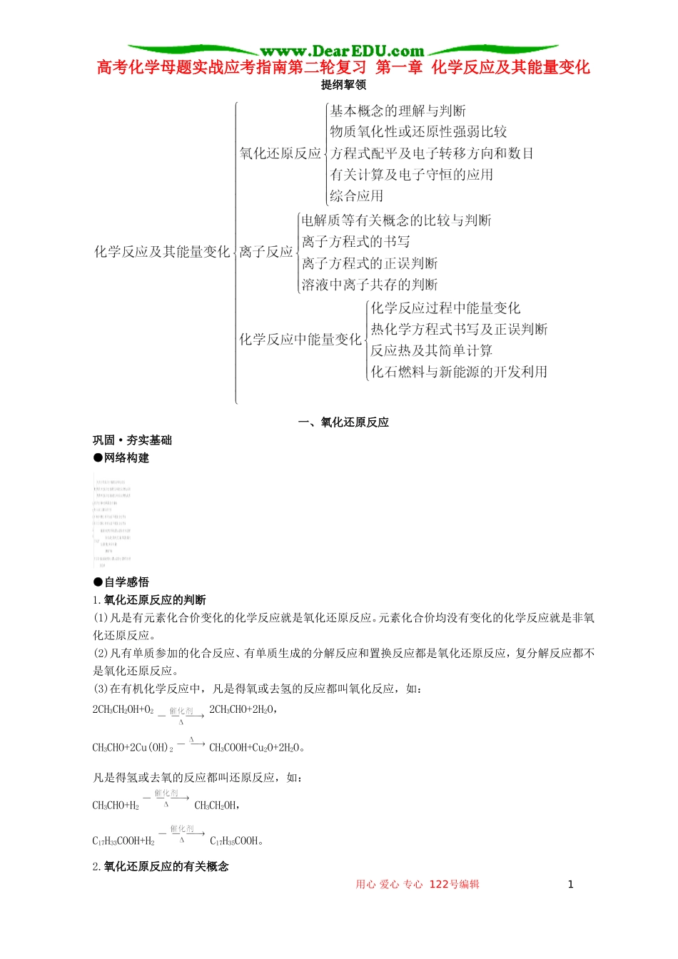 高考化学母题实战应考指南第二轮复习 第一章 化学反应及其能量变化_第1页
