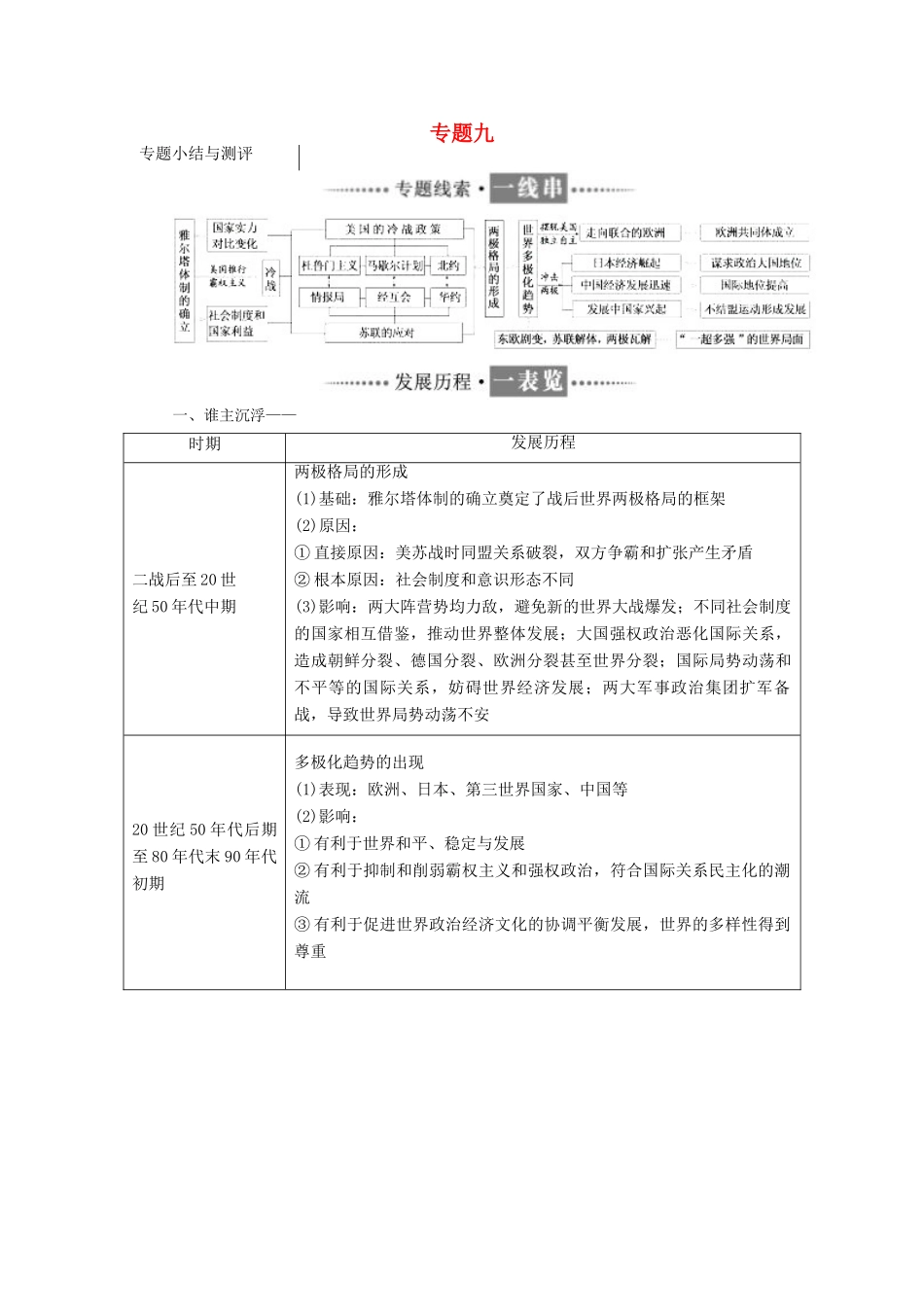 高中历史 专题九 专题小结与测评同步试题（含解析）人民版必修1-人民版高一必修1历史试题_第1页