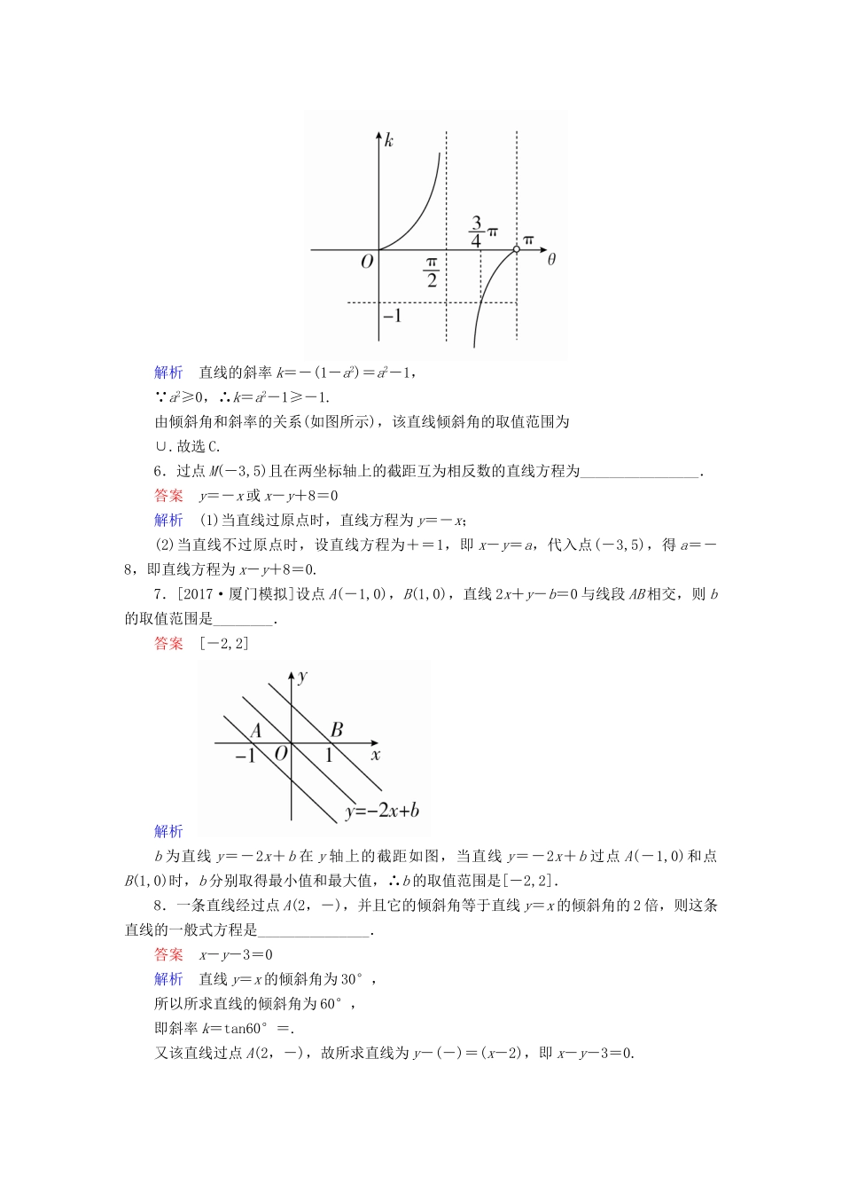 高考数学一轮总复习 第8章 平面解析几何 8.1 直线的倾斜角与斜率、直线的方程模拟演练 理-人教版高三全册数学试题_第2页