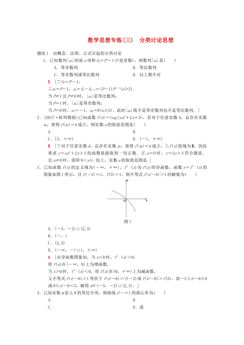 高考数学二轮复习 第1部分 技法篇 数学思想专练3 分类讨论思想-人教版高三全册数学试题_第1页