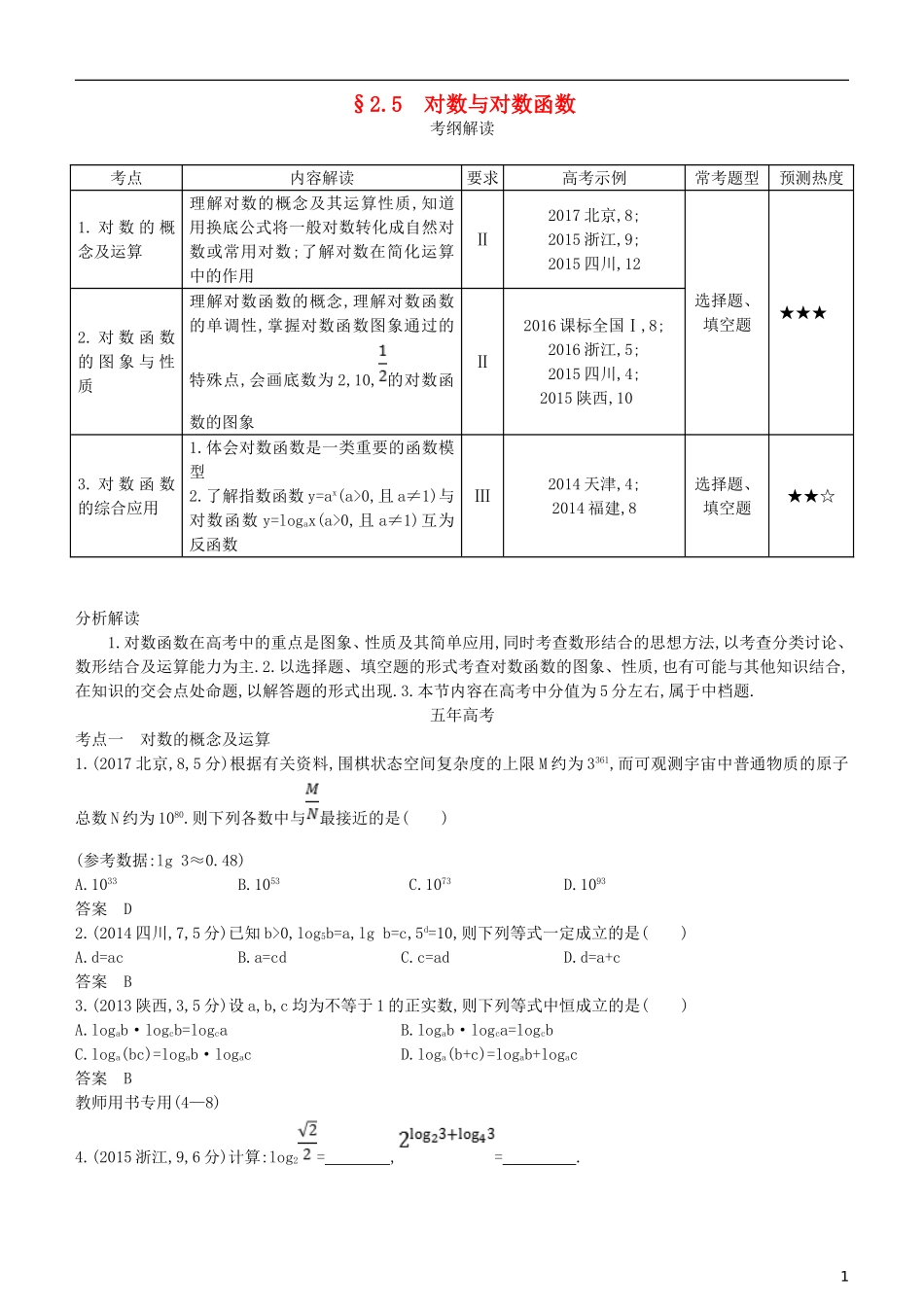 高考数学一轮复习 第二章 函数 2.5 对数与对数函数练习 文-人教版高三全册数学试题_第1页