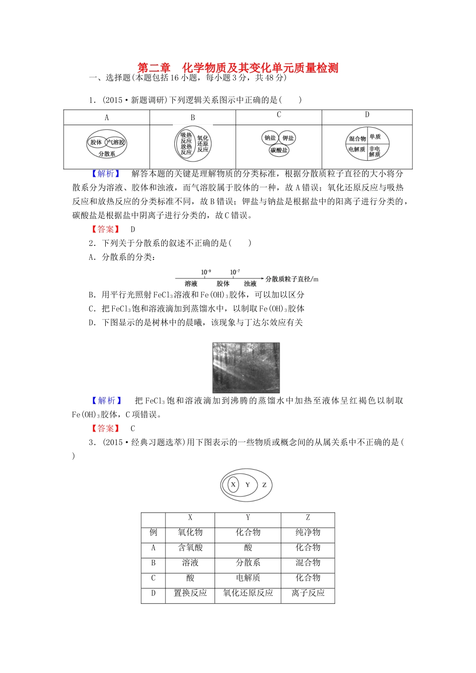 高中化学 第二章 化学物质及其变化单元测试 新人教版必修1-新人教版高一必修1化学试题_第1页
