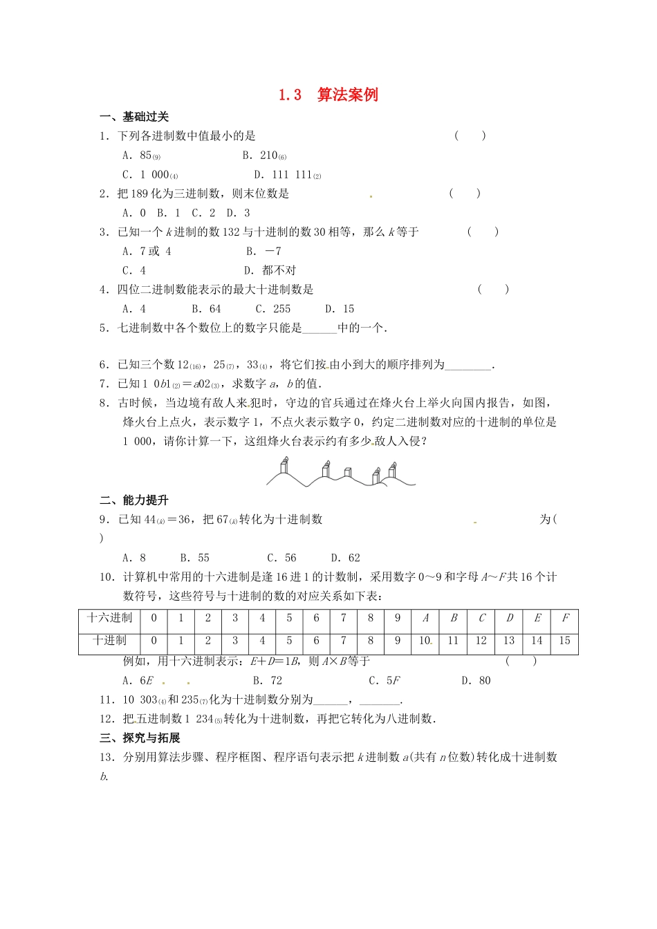 高中数学 第一章 算法初步 1.3 算法案例习题 新人教B版必修3-新人教B版高一必修3数学试题_第1页