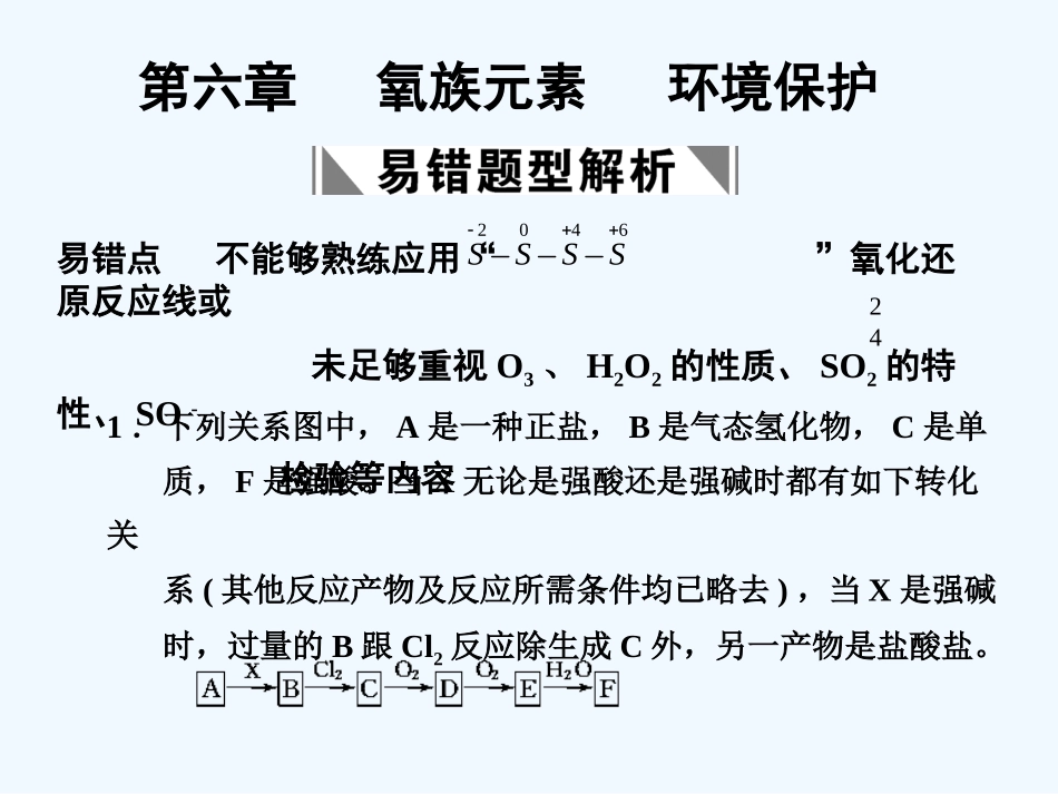 【大纲版创新设计】2011届高考化学一轮复习 第6章 氧族元素及环境保护 易错题型解析课件 人教大纲版_第1页