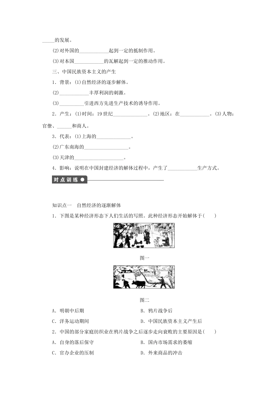 高中历史 第3单元 近代中国经济结构的变动与资本主义的曲折发展 第9课 近代中国经济结构的变动练习 新人教版必修2-新人教版高一必修2历史试题_第2页