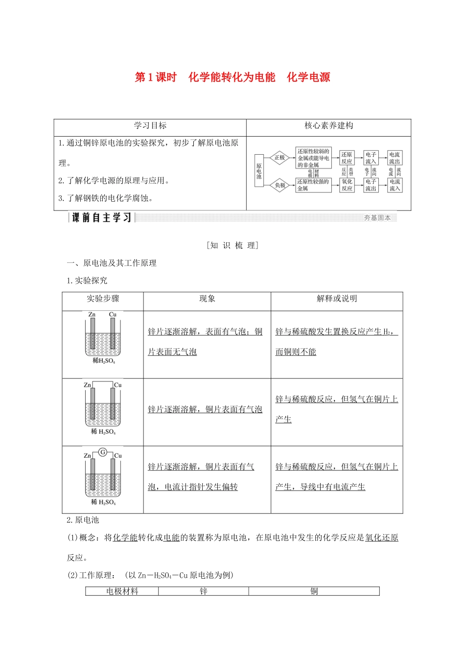 高中化学 专题2 化学反应与能量转化 第三单元 化学能与电能的转化 第1课时 化学能转化为电能 化学电源讲义素养练（含解析）苏教版必修2-苏教版高一必修2化学试题_第1页