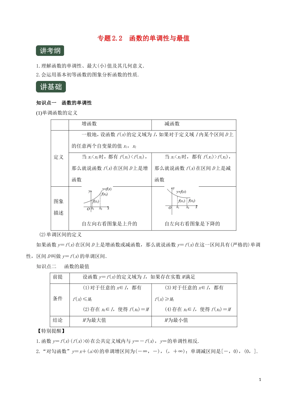 高考数学一轮复习讲练测 专题2.2 函数的单调性与最值（讲）文（含解析）-人教版高三全册数学试题_第1页