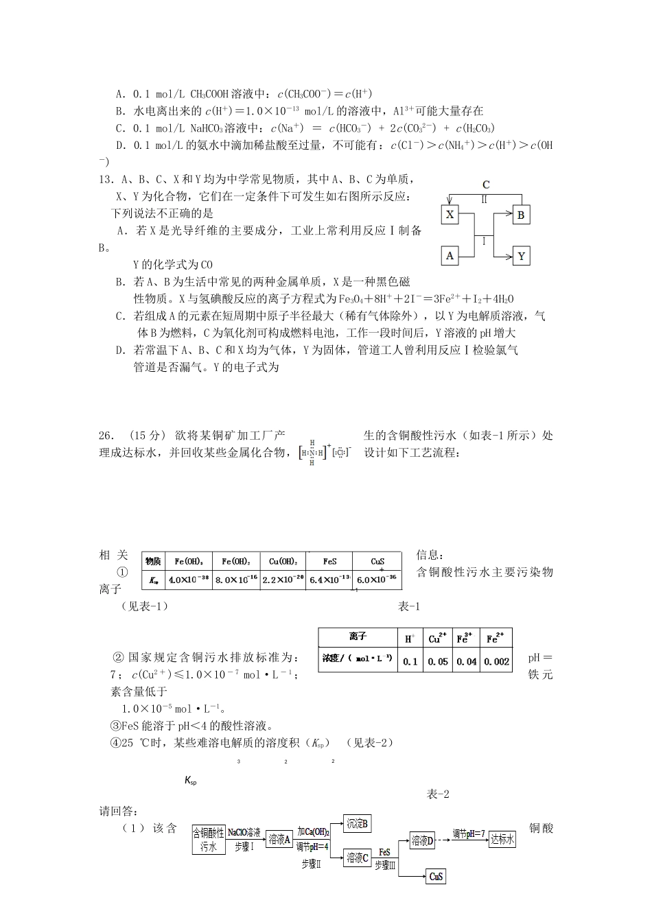内蒙古赤峰市高三理综（化学部分）4月统一考试试题-人教版高三全册化学试题_第2页