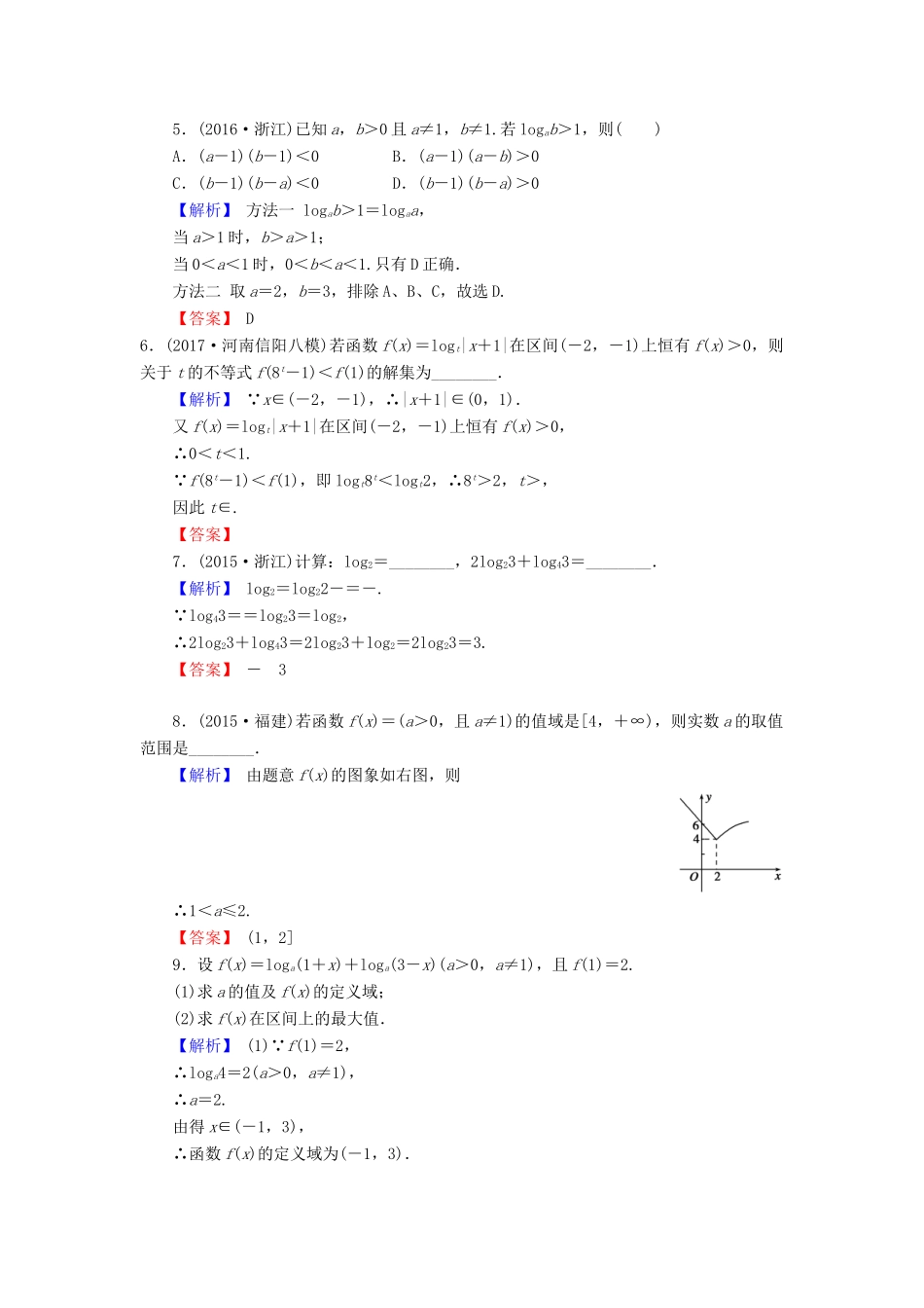 高考数学总复习 2.6 对数与对数函数演练提升同步测评 文 新人教B版-新人教B版高三全册数学试题_第2页
