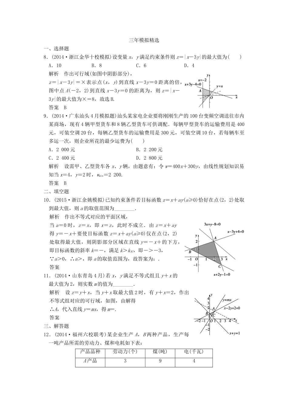 （三年模拟一年创新）高考数学复习 第七章 第三节 简单的线性规划 理（全国通用）-人教版高三全册数学试题_第3页