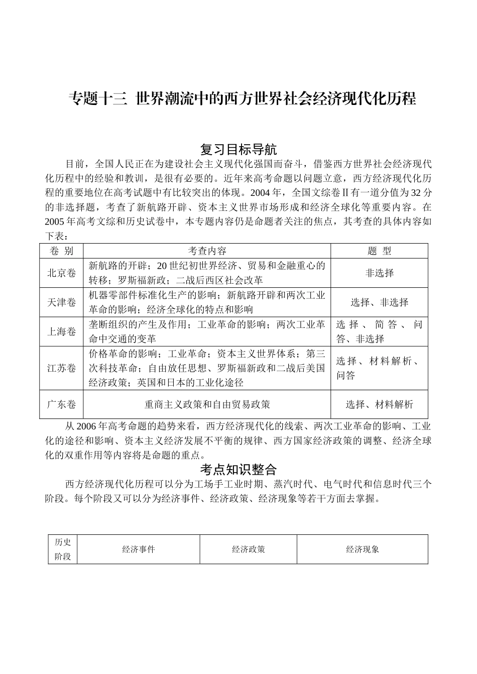 专题13  世界潮流中的西方世界社会经济现代化历程_第1页