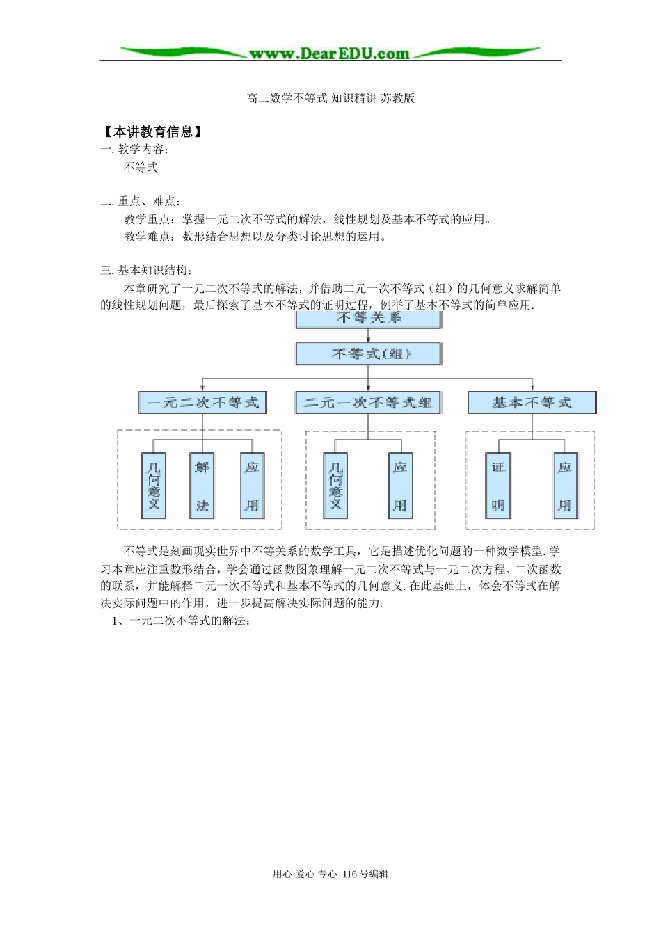 高二数学不等式 知识精讲 苏教版_第1页