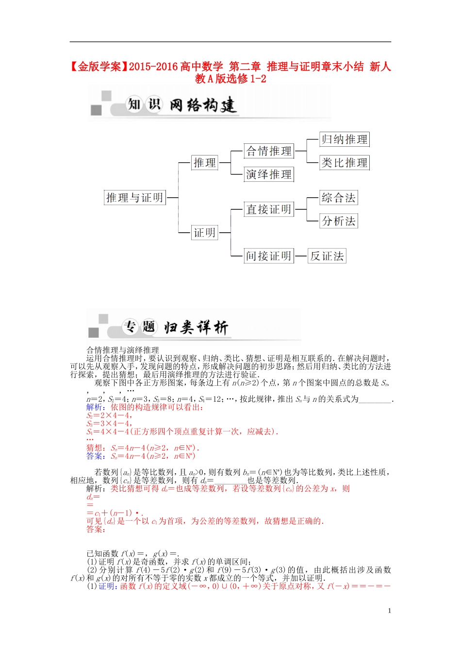高中数学 第二章 推理与证明章末小结 新人教A版选修1-2-新人教A版高二选修1-2数学试题_第1页