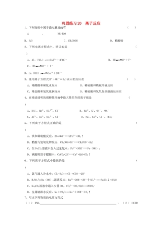 江苏省溧阳市高一化学同步练习 20离子反应（无答案）苏教版