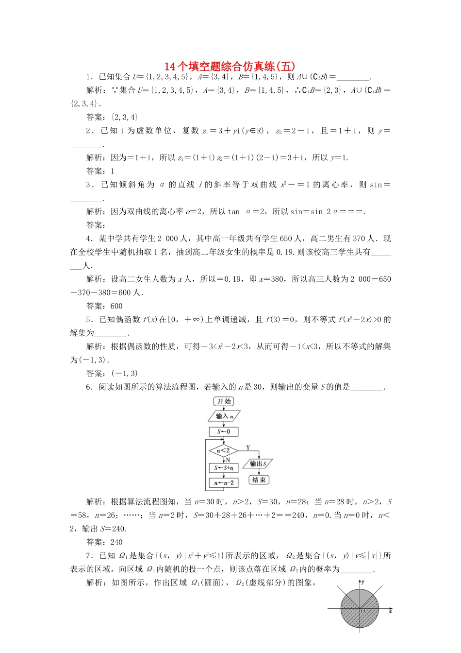 （江苏专版）高考数学二轮复习 14个填空题综合仿真练（五）-人教版高三全册数学试题_第1页