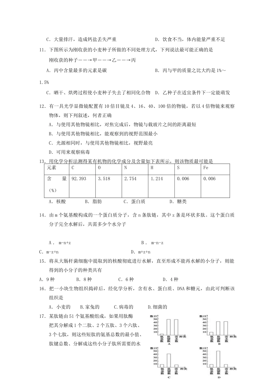 辽宁省瓦房店市高级中学11-12学年高一生物10月份月考【会员独享】_第2页