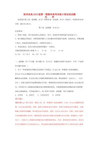 四川省射洪县高一化学上学期期末考试实验小班加试试题（含解析）-人教版高一全册化学试题