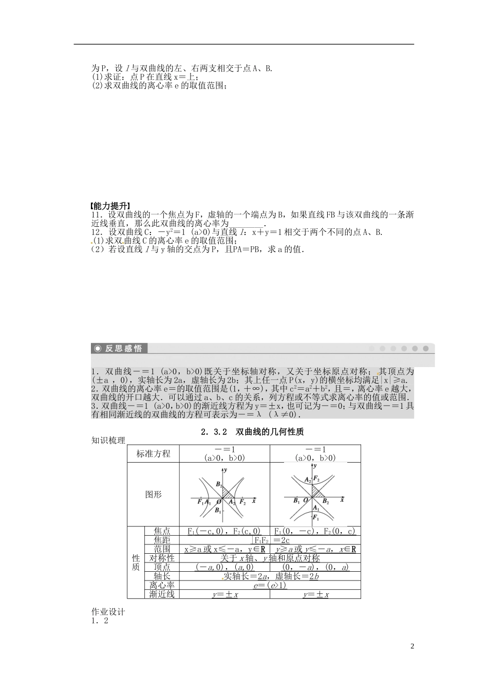 高中数学 2.3.2双曲线的几何性质同步练习（含解析）苏教版选修1-1-苏教版高二选修1-1数学试题_第2页