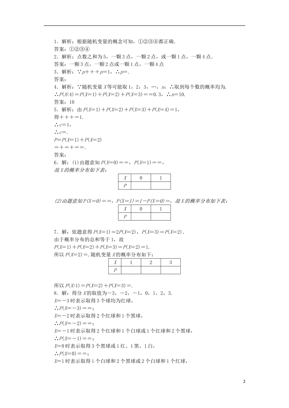 高中数学 课下能力提升（十）随机变量及其概率分布 苏教版选修2-3-苏教版高二选修2-3数学试题_第2页