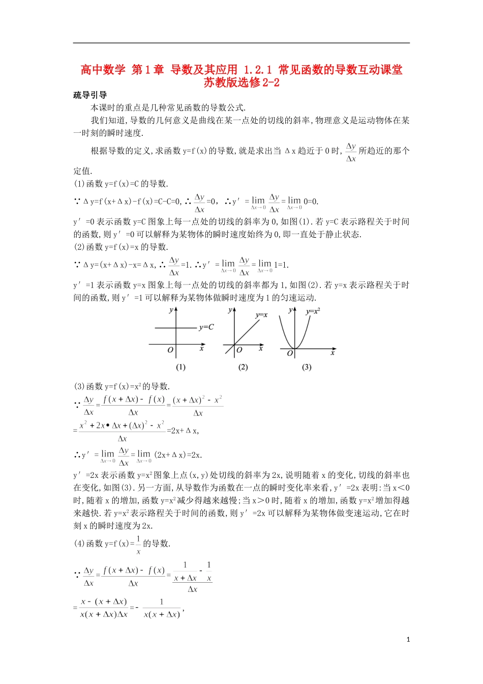 高中数学 第1章 导数及其应用 1.2.1 常见函数的导数互动课堂 苏教版选修2-2-苏教版高二选修2-2数学试题_第1页