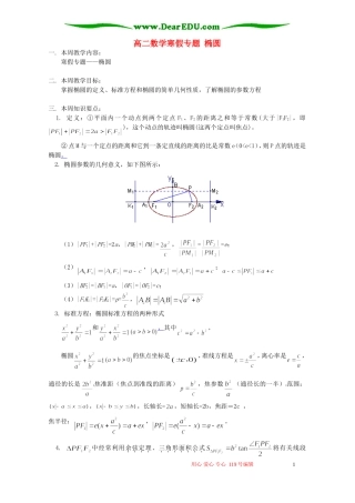 高二数学寒假专题 椭圆 苏教版