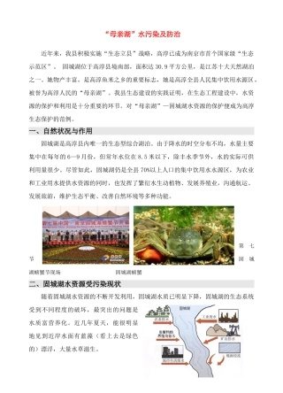 “母亲湖”水污染及防治