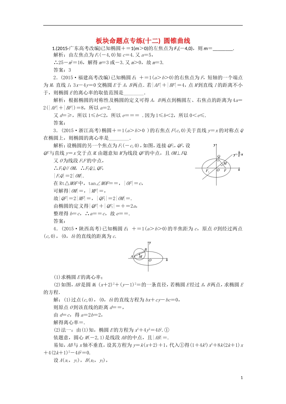（江苏专用）高三数学一轮总复习 板块命题点专练（十二）圆锥曲线 理-人教版高三全册数学试题_第1页