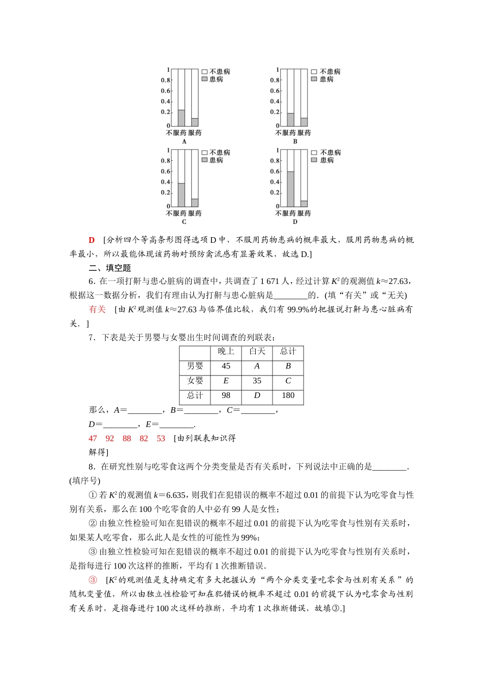 高中数学 第一章 统计案例 1.2 独立性检验的基本思想及其初步应用课时分层作业（含解析）新人教A版选修1-2-新人教A版高二选修1-2数学试题_第2页