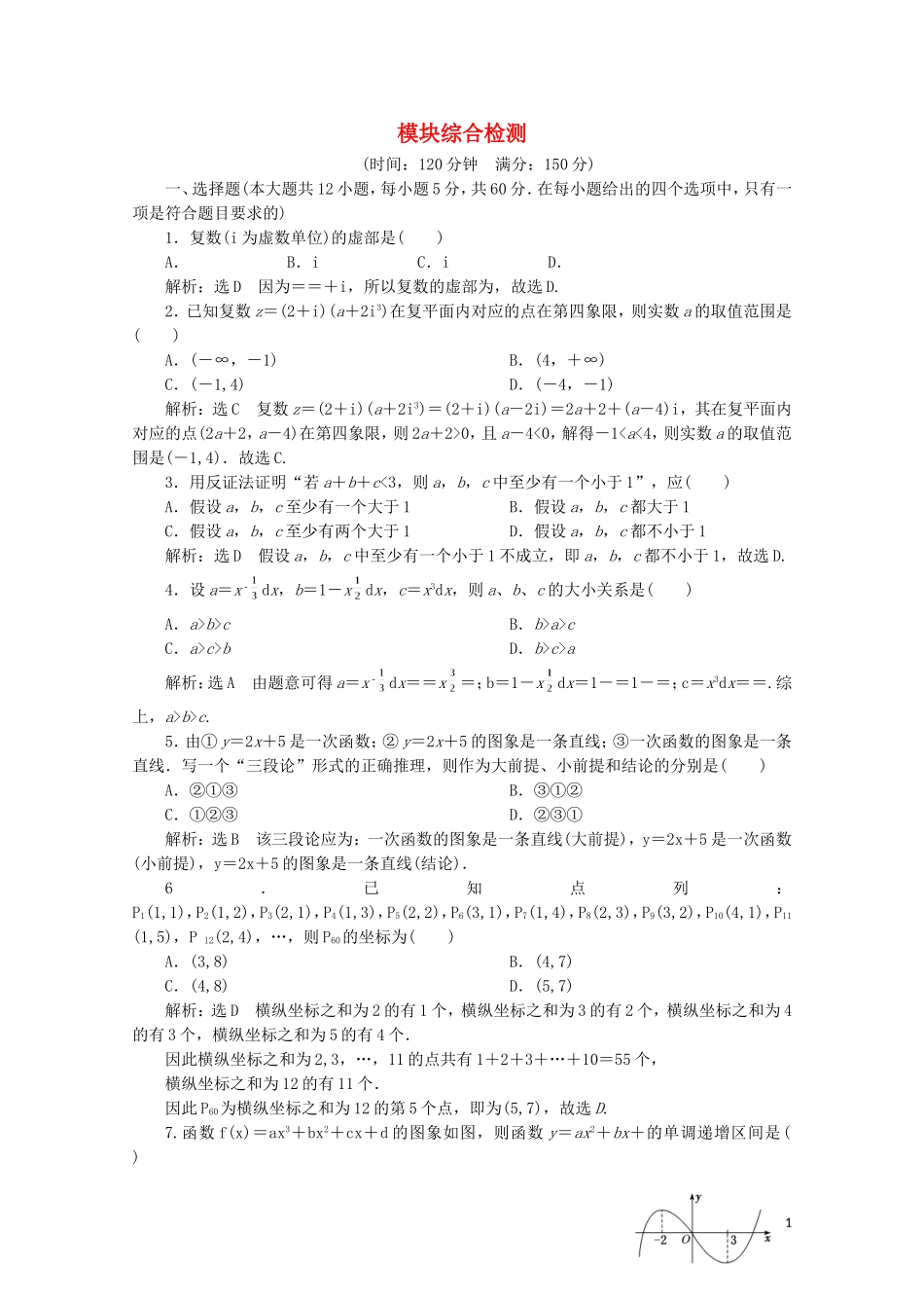 高中数学 模块综合检测（含解析）新人教A版选修2-2-新人教A版高二选修2-2数学试题_第1页