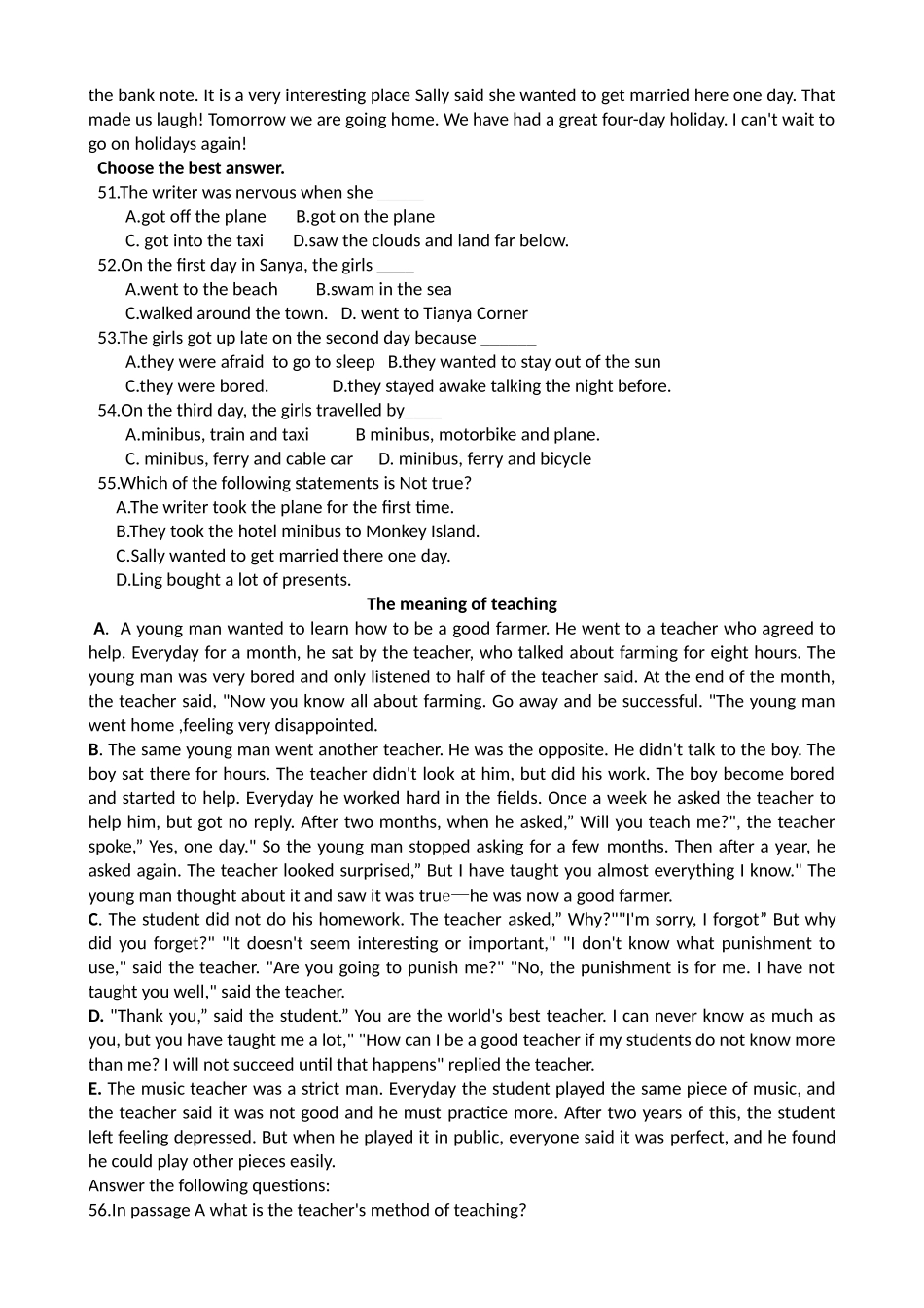 四川省成都航天1011高一英语上学期期中考试无答案 _第3页