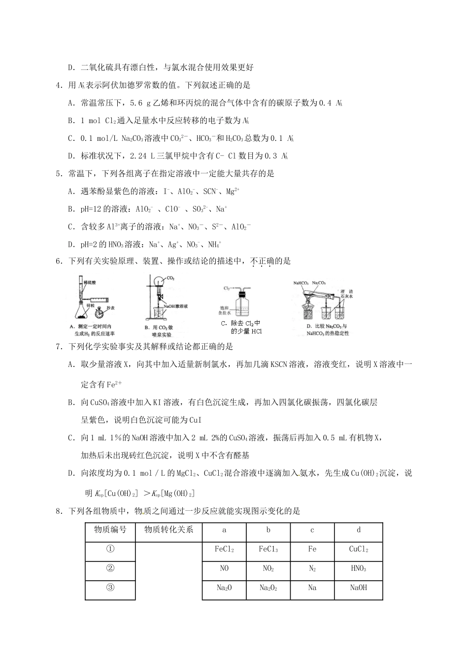 江苏省仪征县高三化学下学期期初测试试题-人教版高三全册化学试题_第2页