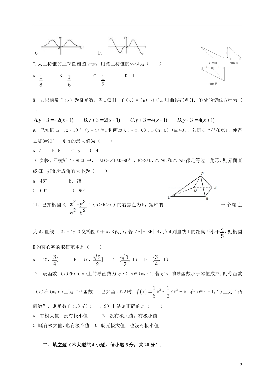 贵州省遵义市高二数学下学期第一次月考试题 理-人教版高二全册数学试题_第2页