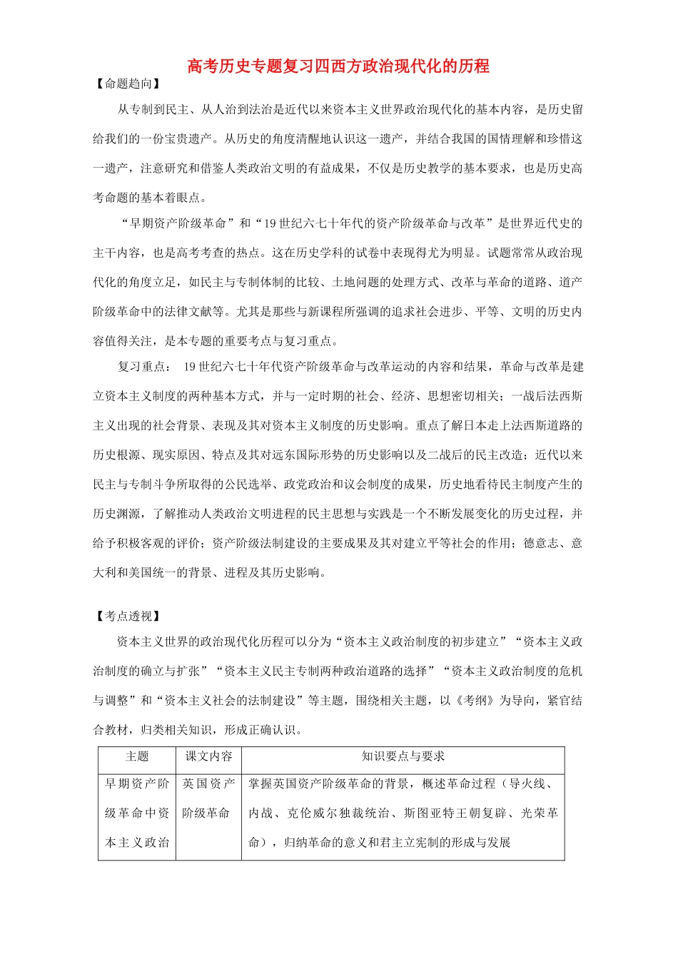 高考历史专题复习四西方政治现代化的历程_第1页