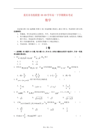 重庆市名校联盟08-09学年高一数学下学期期末联考（）