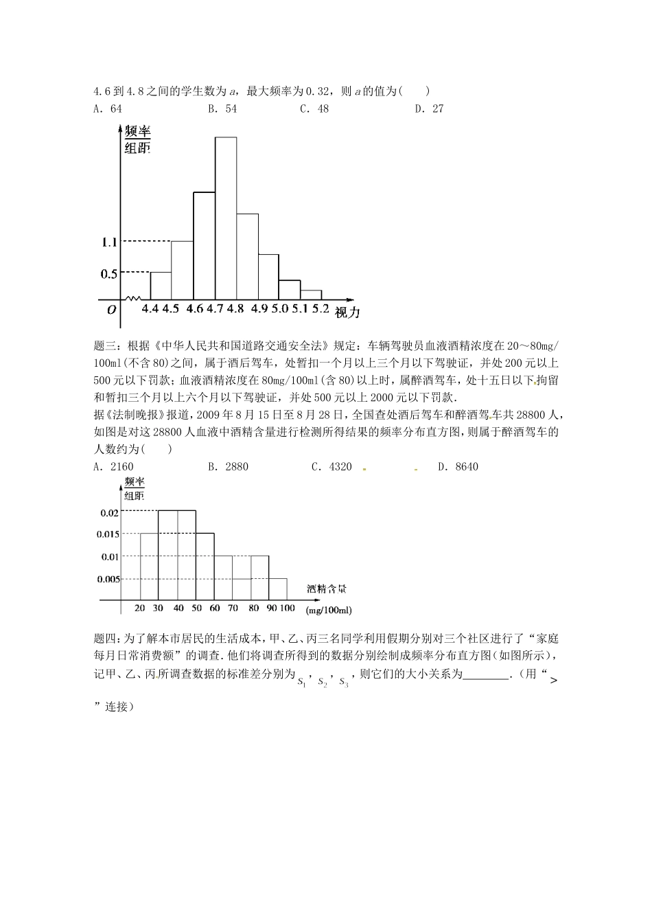 山东省济宁市高考数学专题复习 第6讲 用样本的频率分布估计总体的分布与数字特征练习1 新人教A版-新人教A版高三全册数学试题_第2页